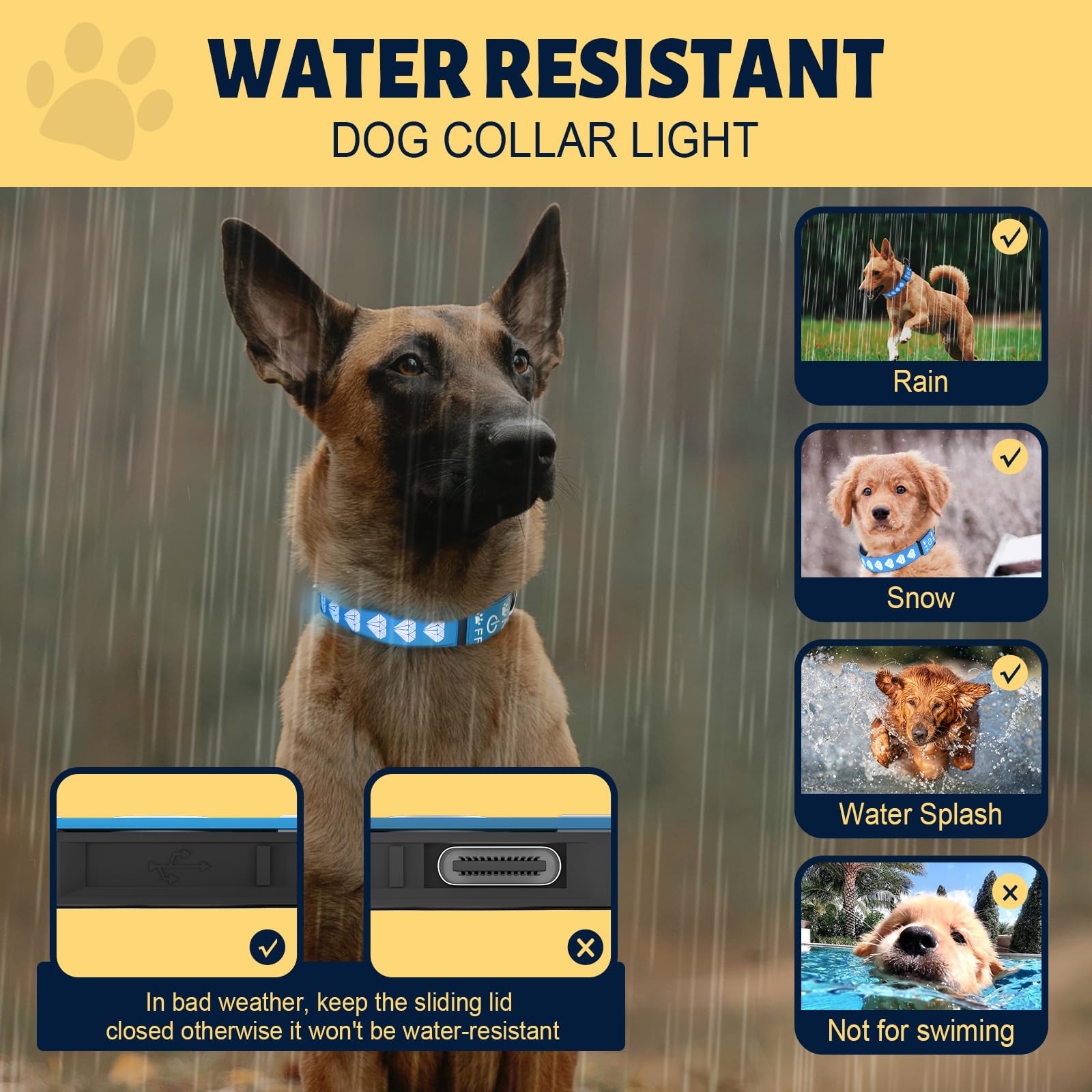 TOPOTO collar LED para perros, carga USB para uso prolongado