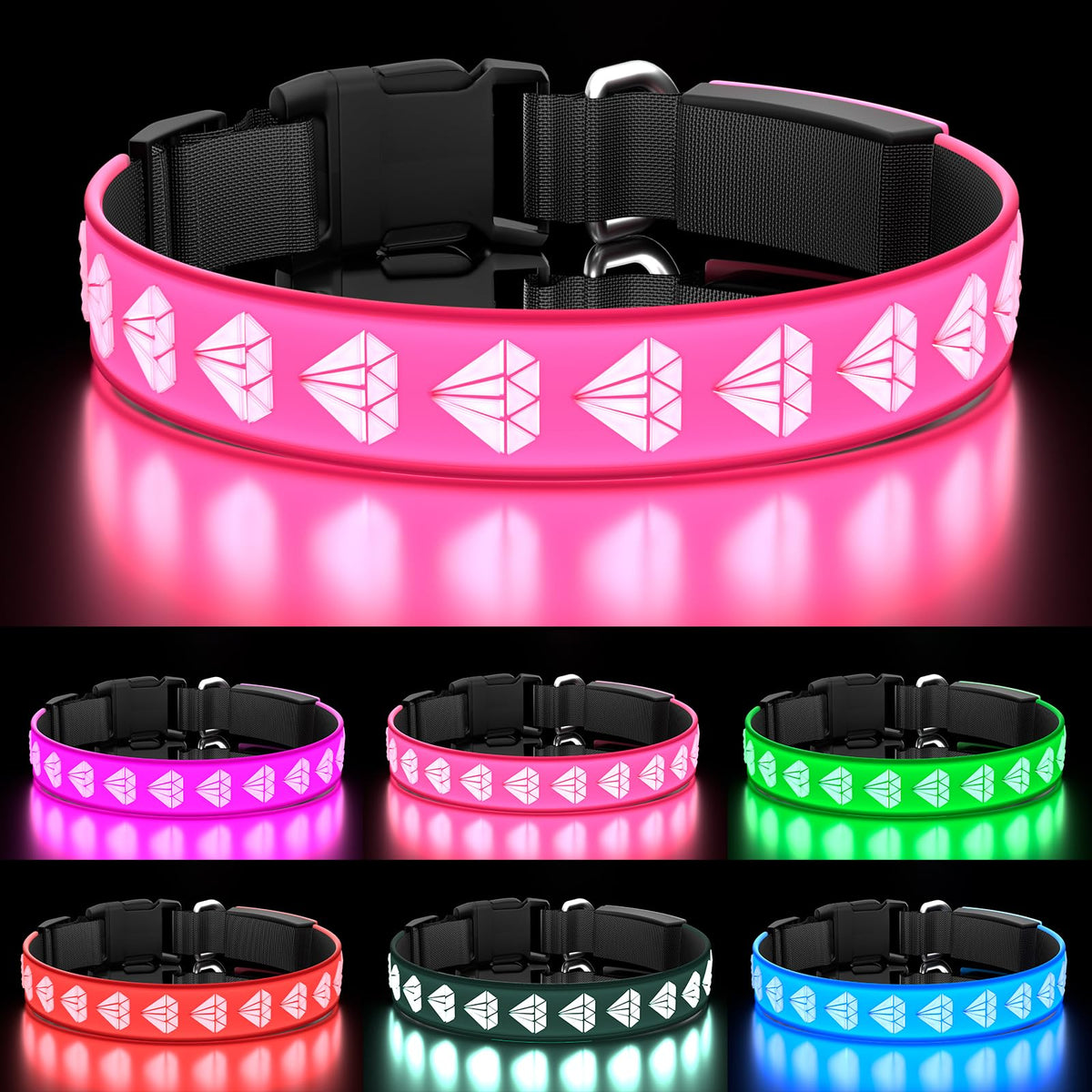 TOPOTO collar LED rosa para perros, luz visible para paseos nocturnos seguros.