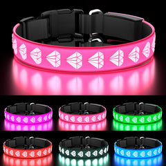 TOPOTO collar LED rosa para perros, luz visible para paseos nocturnos seguros.