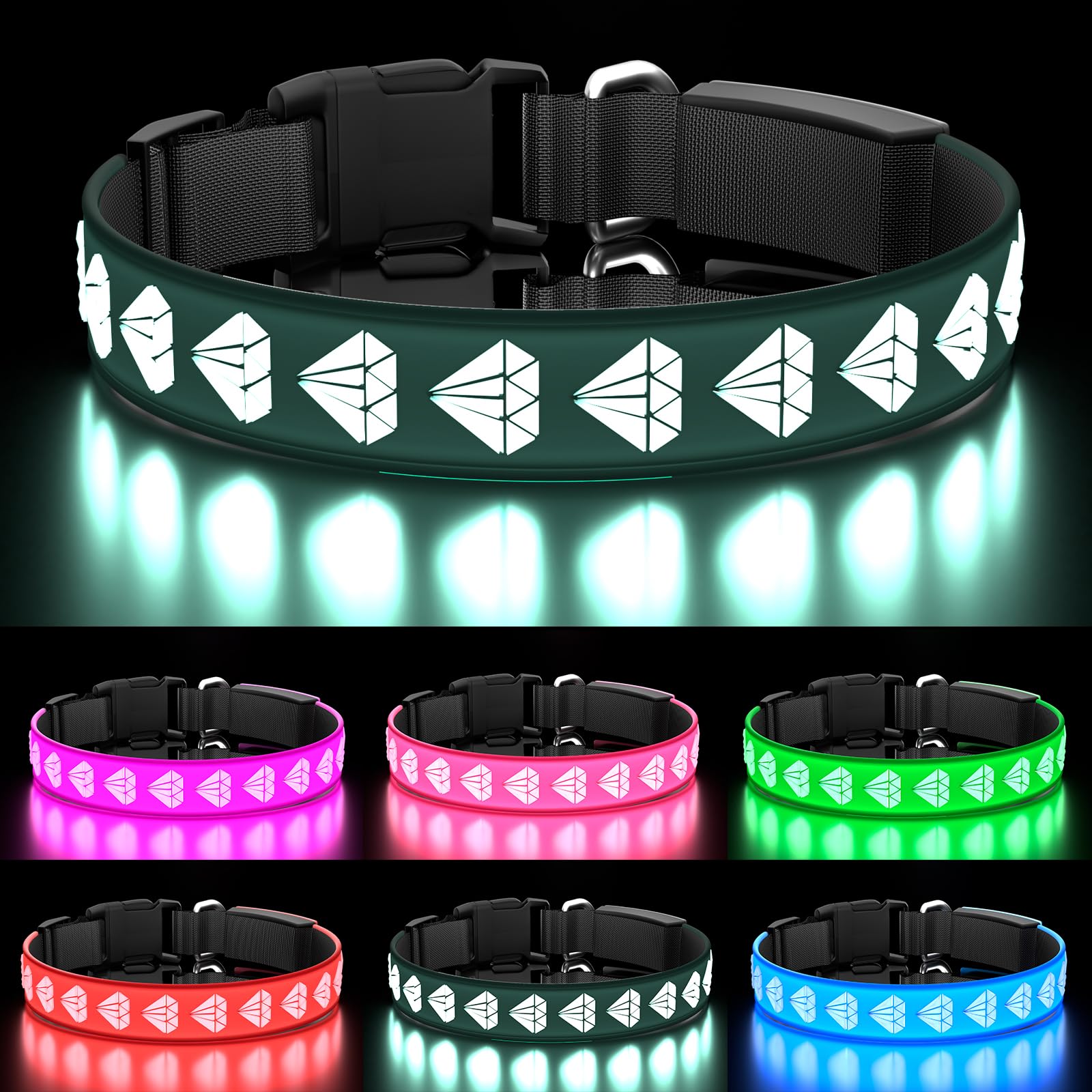 TOPOTO collar LED 3D, visualización nocturna clara para paseos seguros