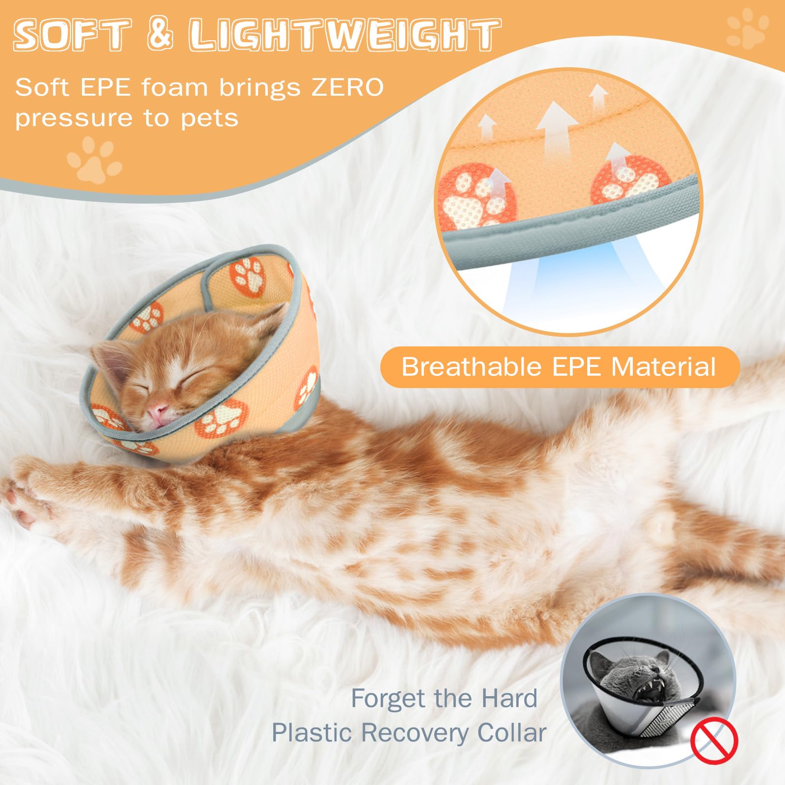 Gato en cono ergonómico Toptakeit, evita irritaciones.