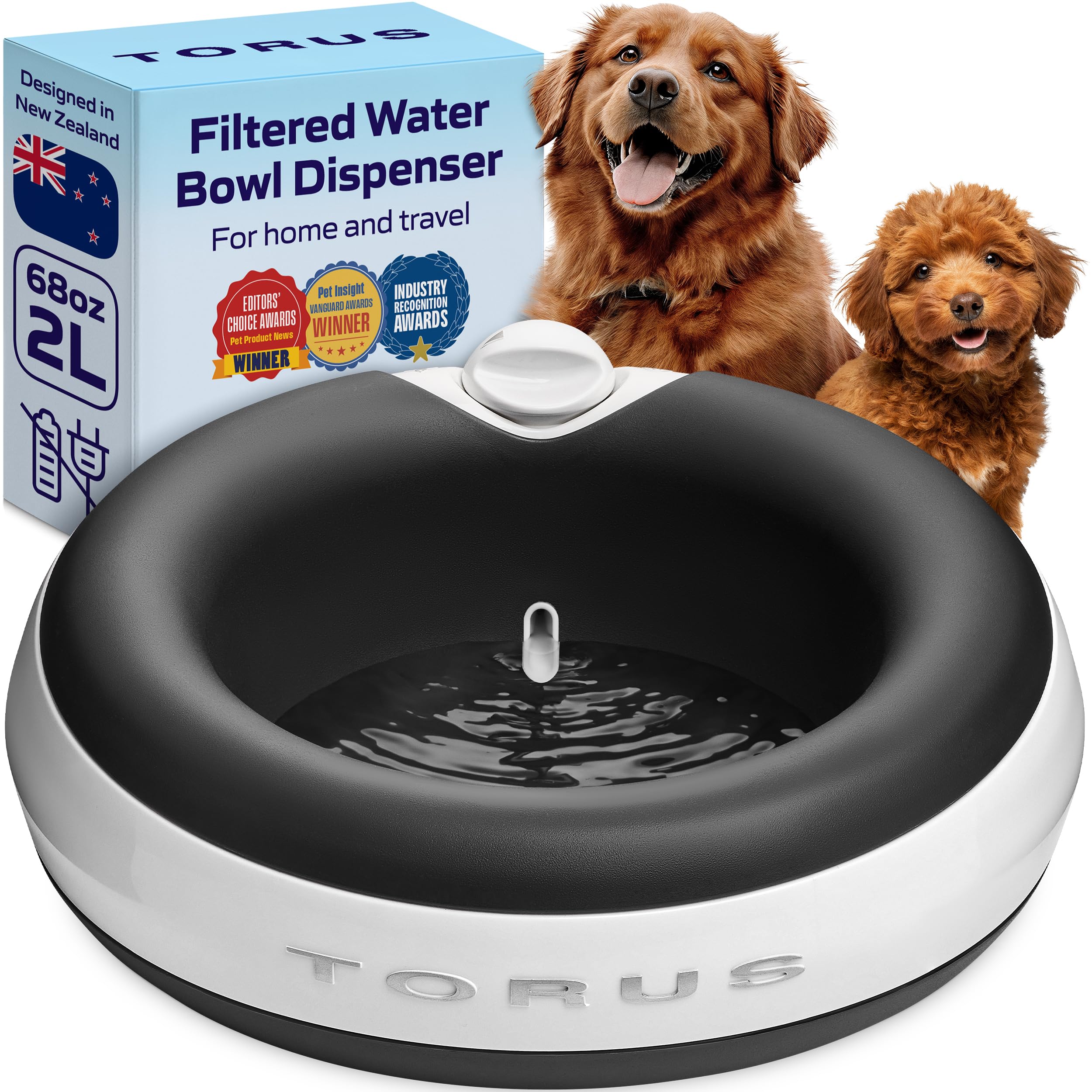 Torus Pet Dispensador de agua para perros, 2L, agua fresca al instante