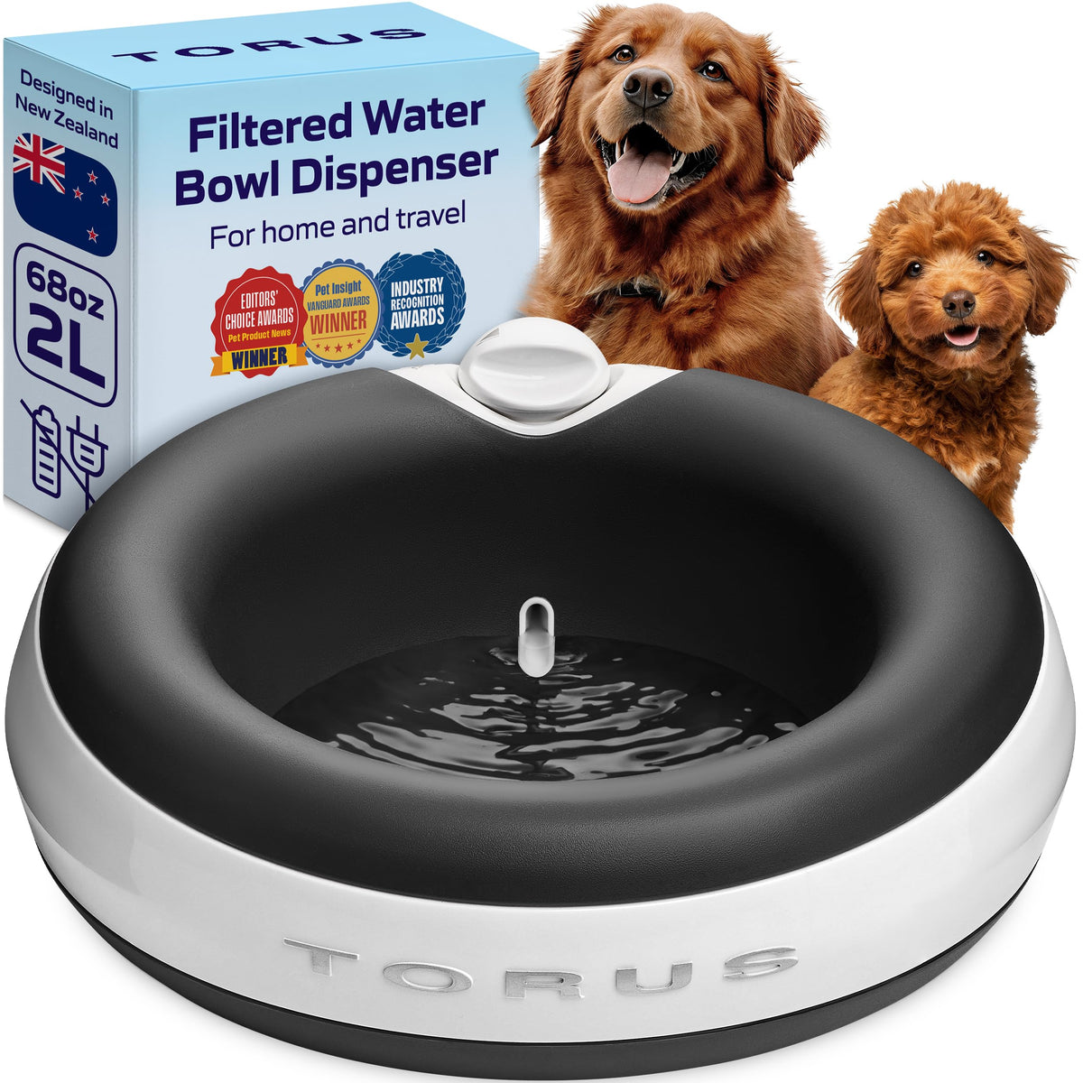 Torus Pet Dispensador de agua para perros, 2L, agua fresca al instante