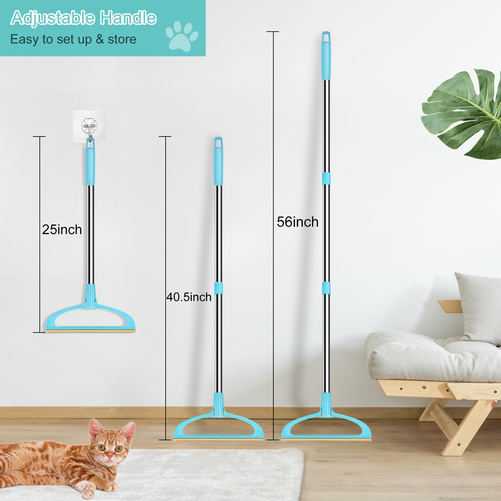 Mango ajustable de 56 pulgadas facilita el alcance en casa.