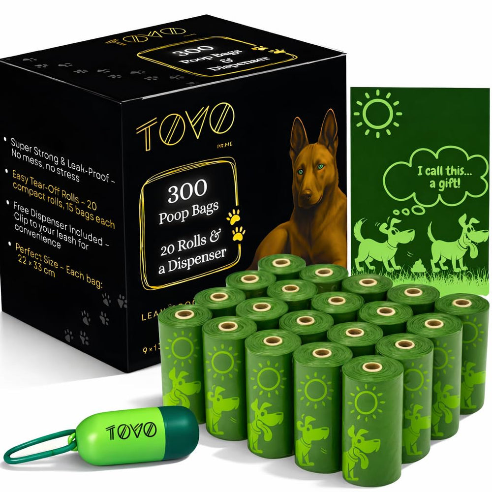 Bolsas TOVO PRIME con dispensador acoplado para correa, fáciles de recoger.