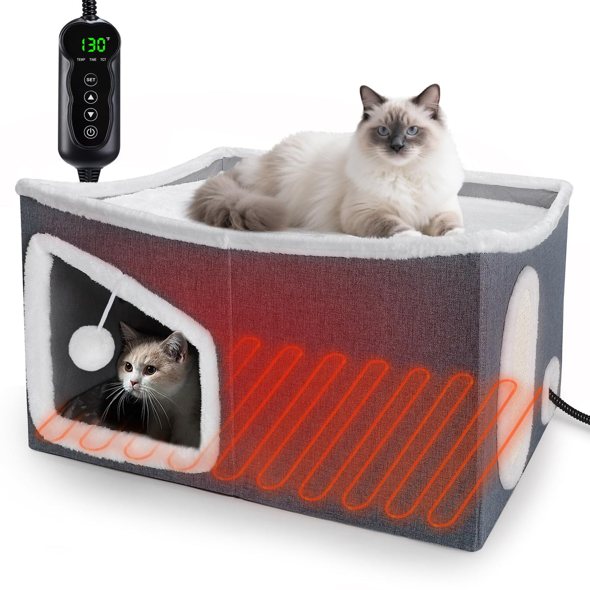 Tovve: vista interior de la casa para gatos caliente y espaciosa, descanso cómodo