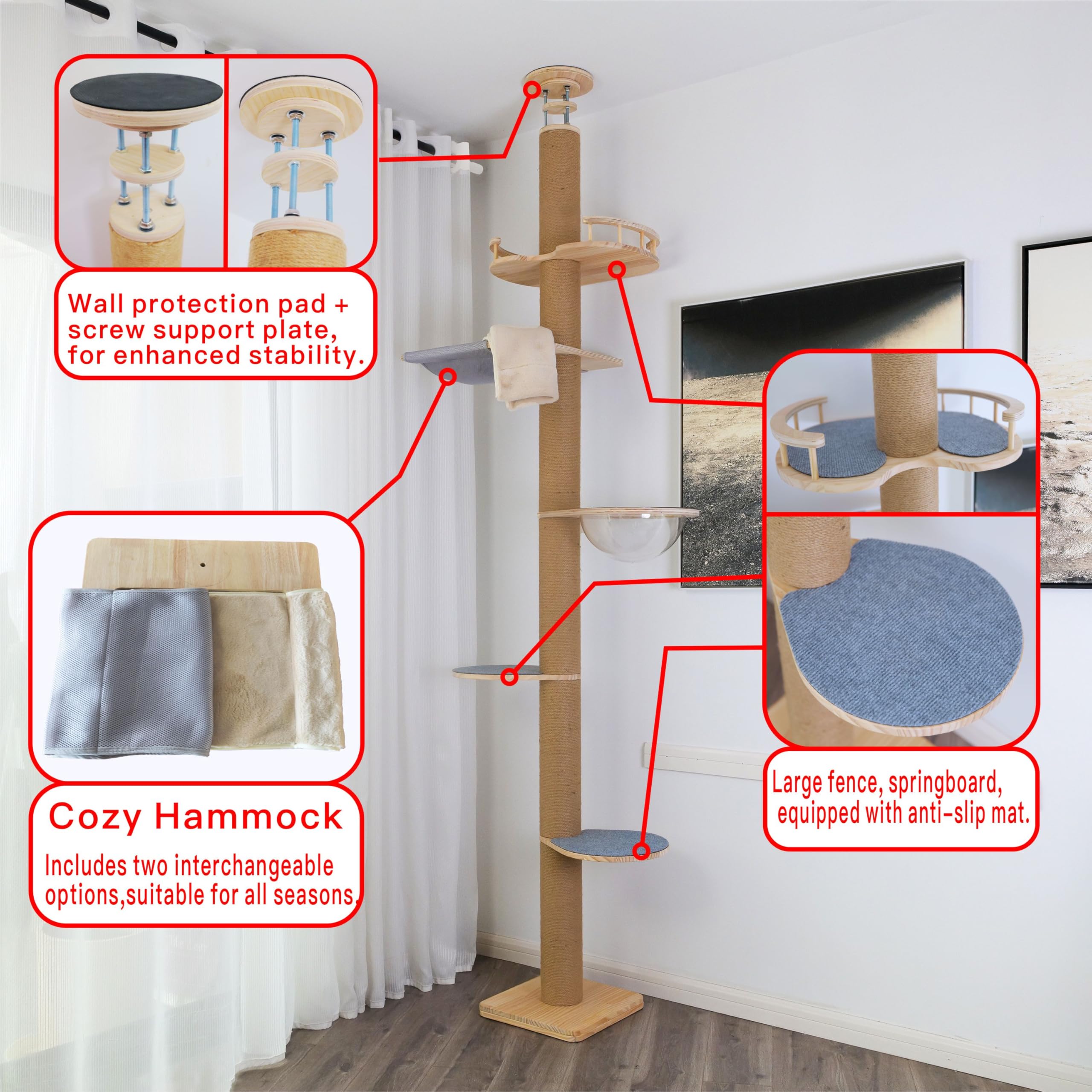 TQEW Arbol Gato: postes de sisal 8 para rascar y trepar