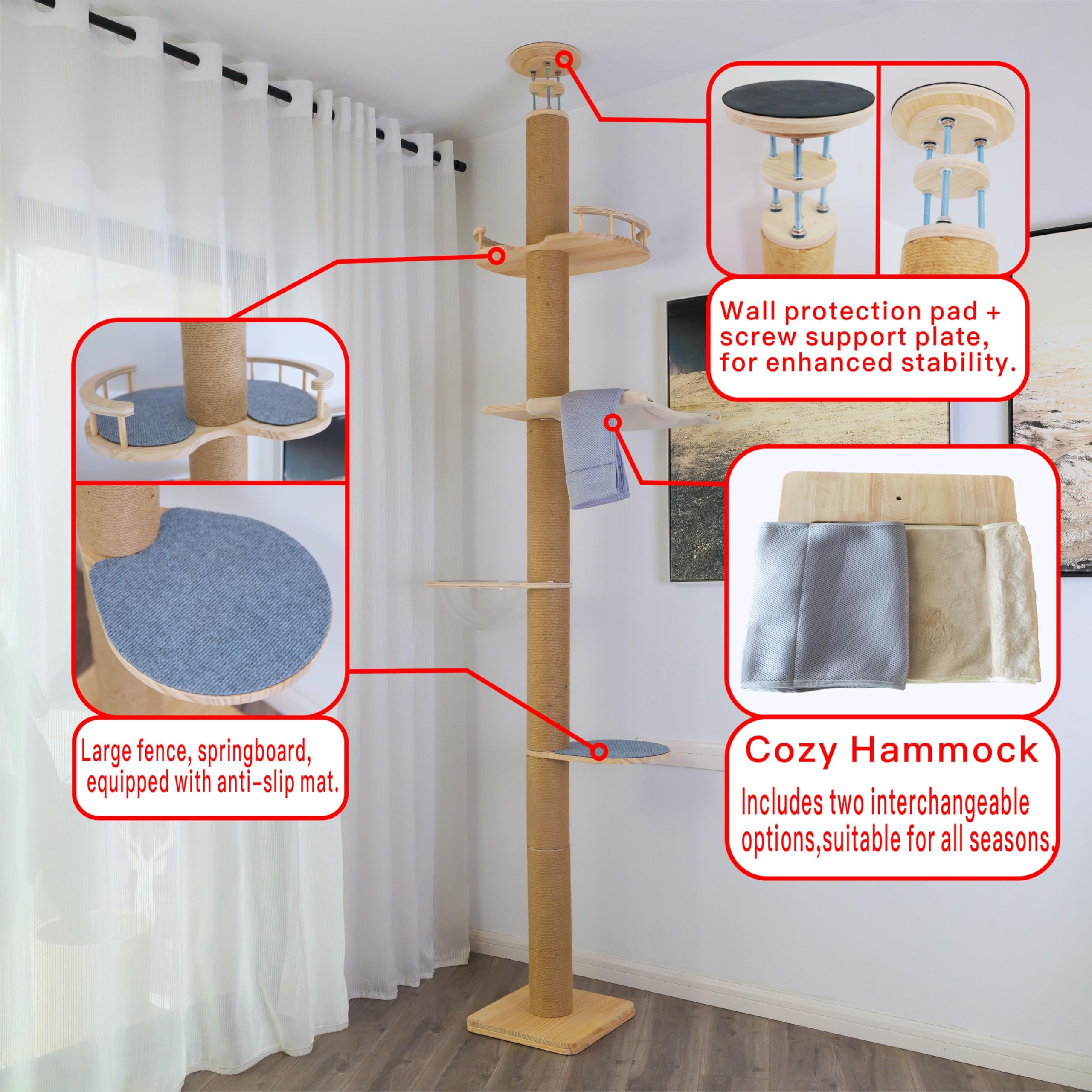 Postes de sisal TQEW de 12 cm de diámetro para rascado duradero.