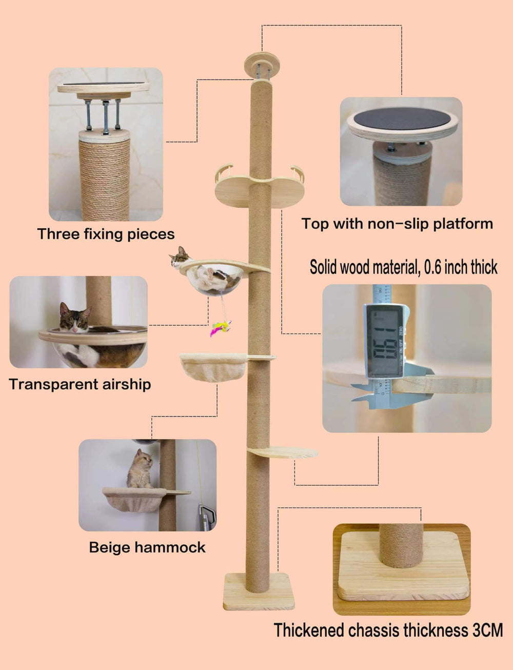 Sistema de 8 postes de sisal da configuraciones flexibles.