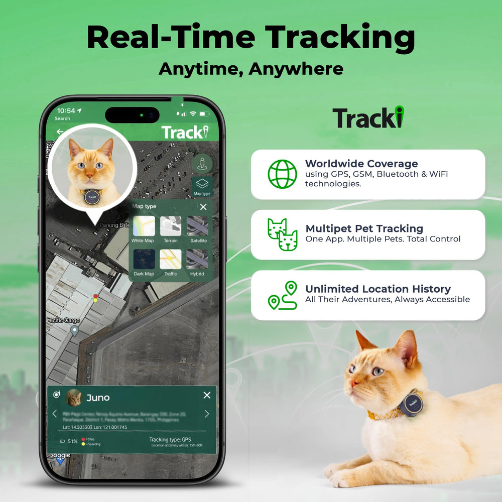 Tracki diseño compacto y ligero: cómodo en cualquier collar de gato.