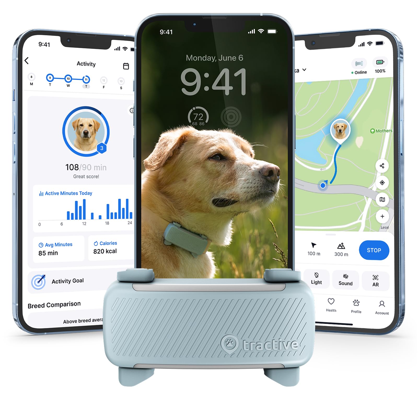 Tractive dispositivo GPS para perros con ubicación en tiempo real para tranquilidad diaria