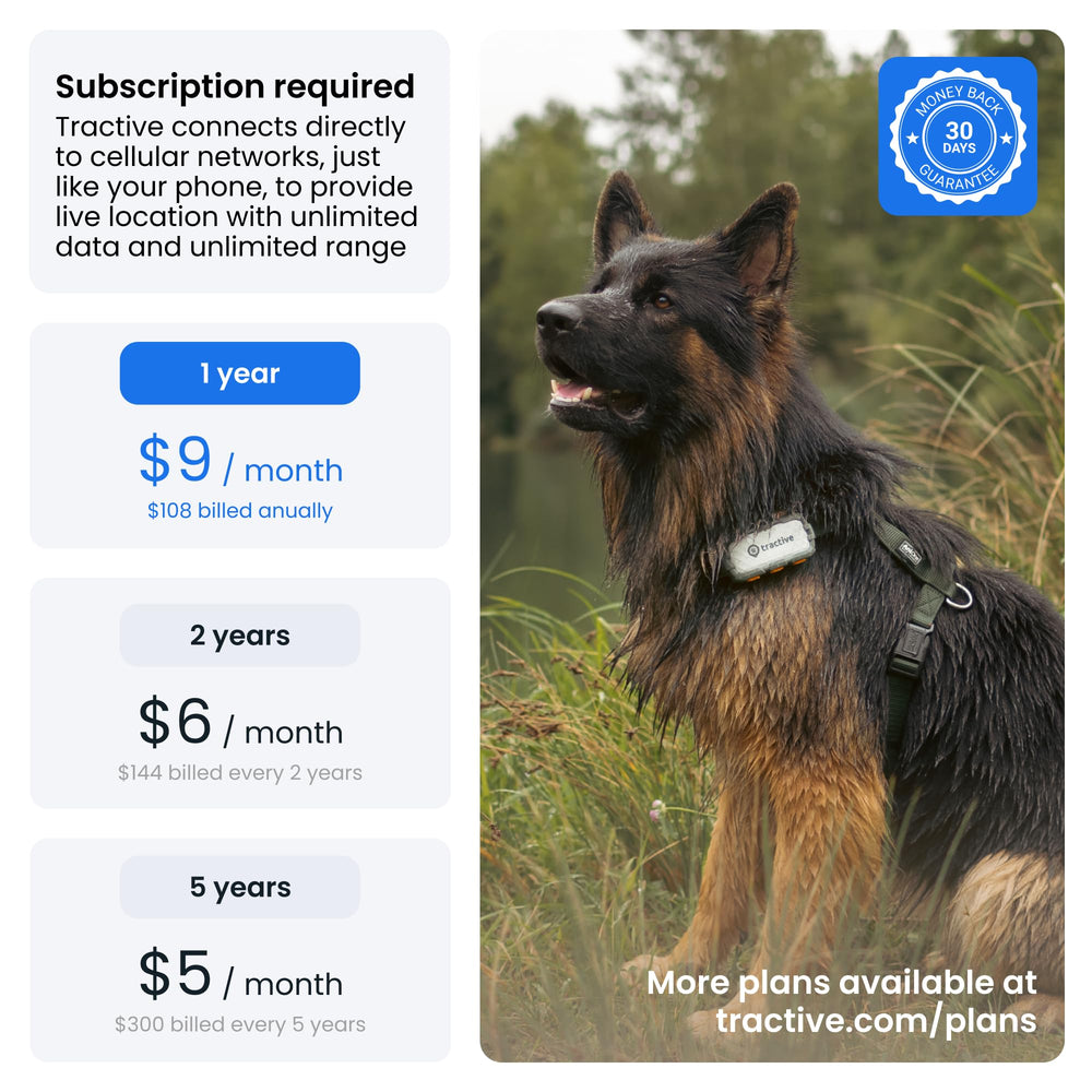 Tractive XL carcasa reforzada de fibra para perro, alta durabilidad.