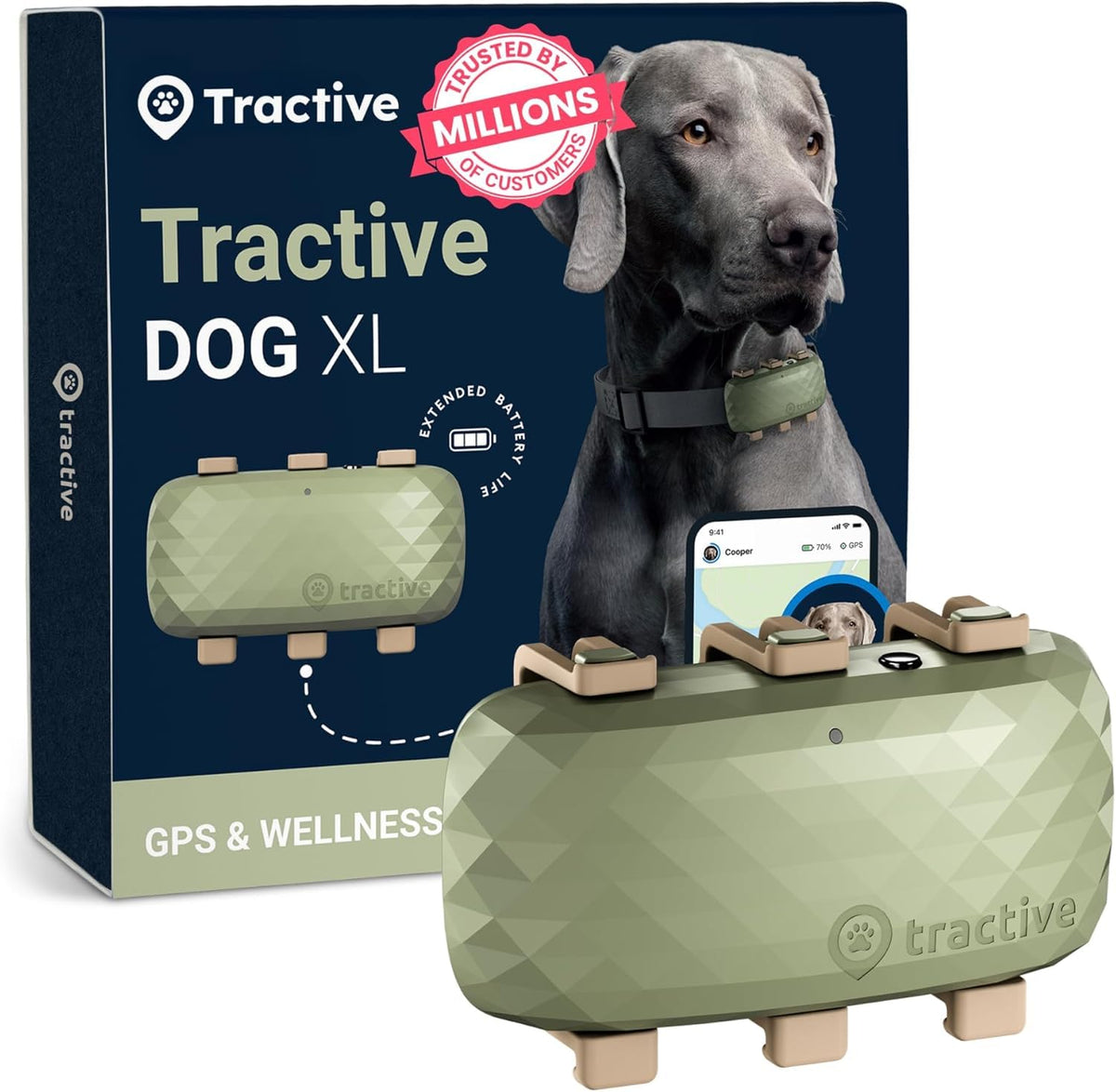 Tractive XL rastreador GPS en collar para localización en tiempo real.