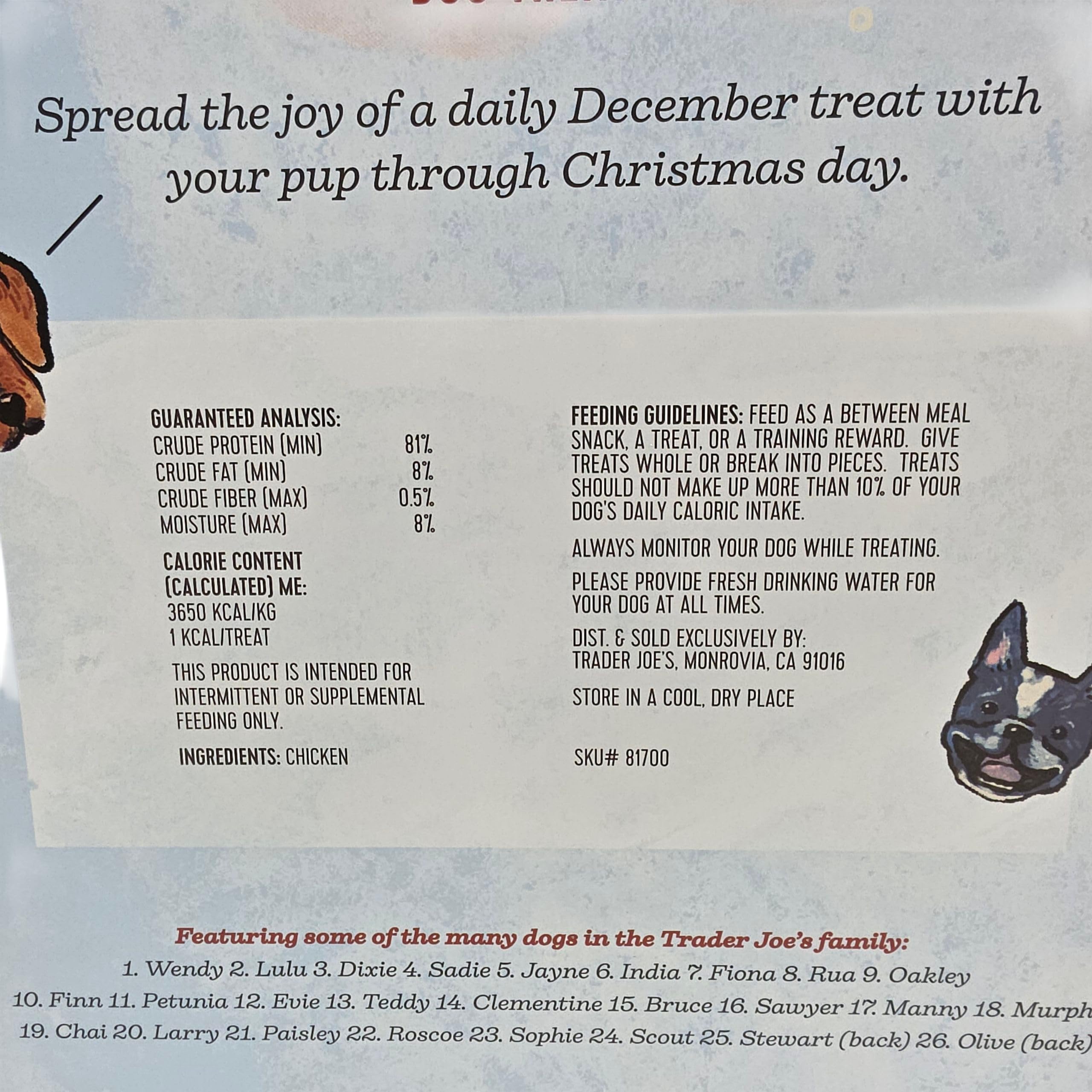 Premios de Trader Joe's para perros: salmón ahumado y patata dulce en calendario