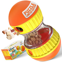 TRECKPET puzzle-dispensador-amarillo-brillante mejora la interacción durante las meriendas.