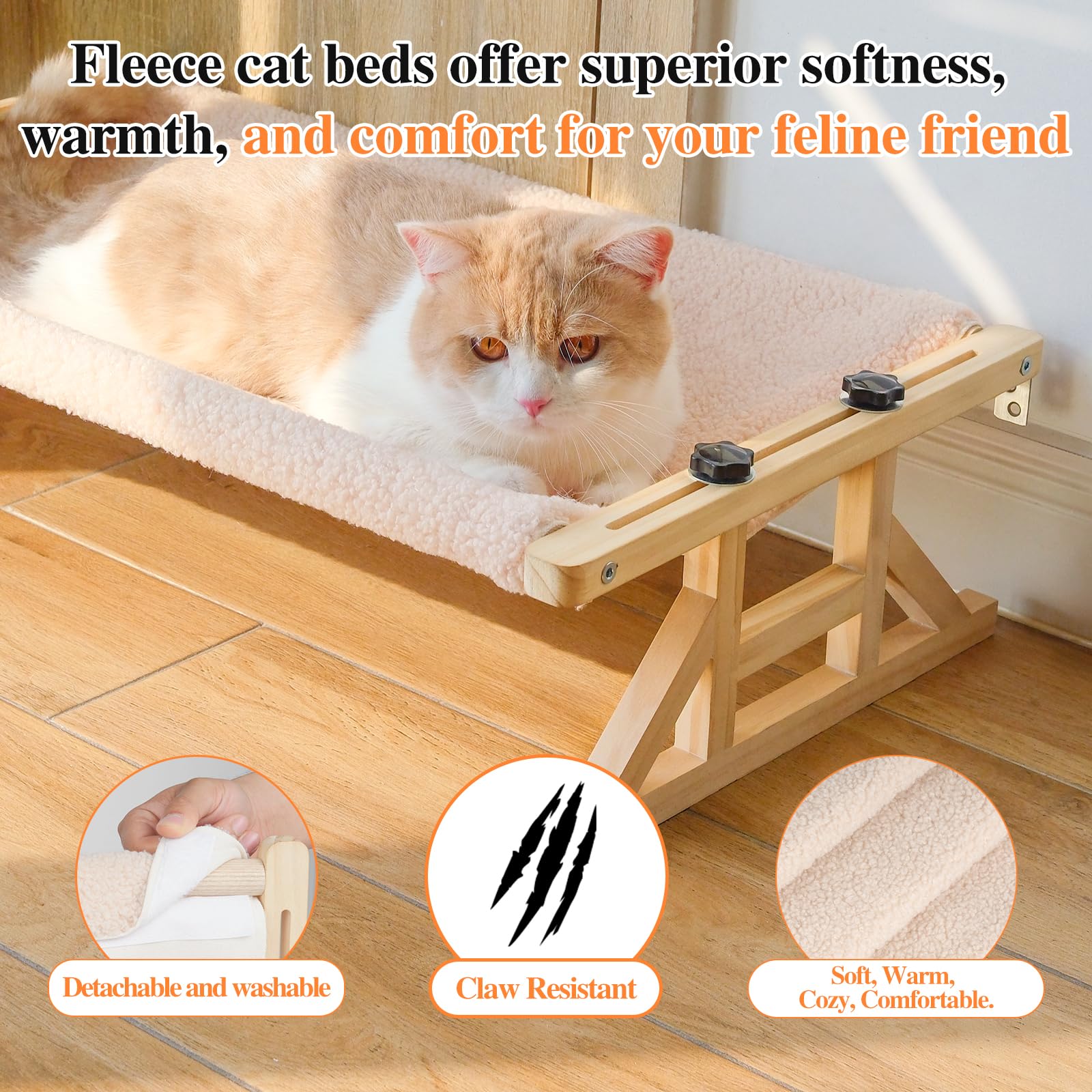 Tresbro base de madera resistente para gato, permite descanso seguro.