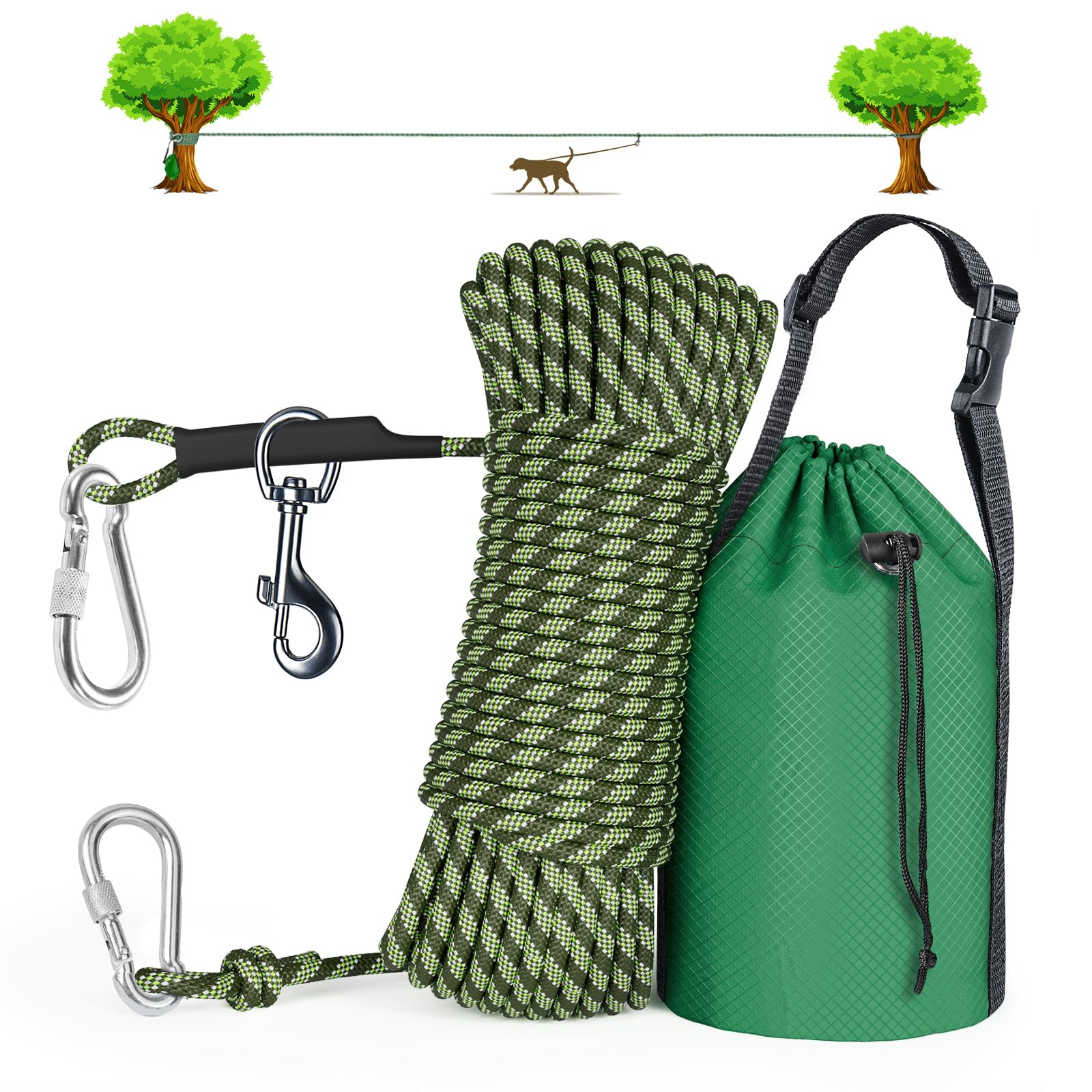 Tresbro correa camping para perros 50 pies, ideal para patios amplios.