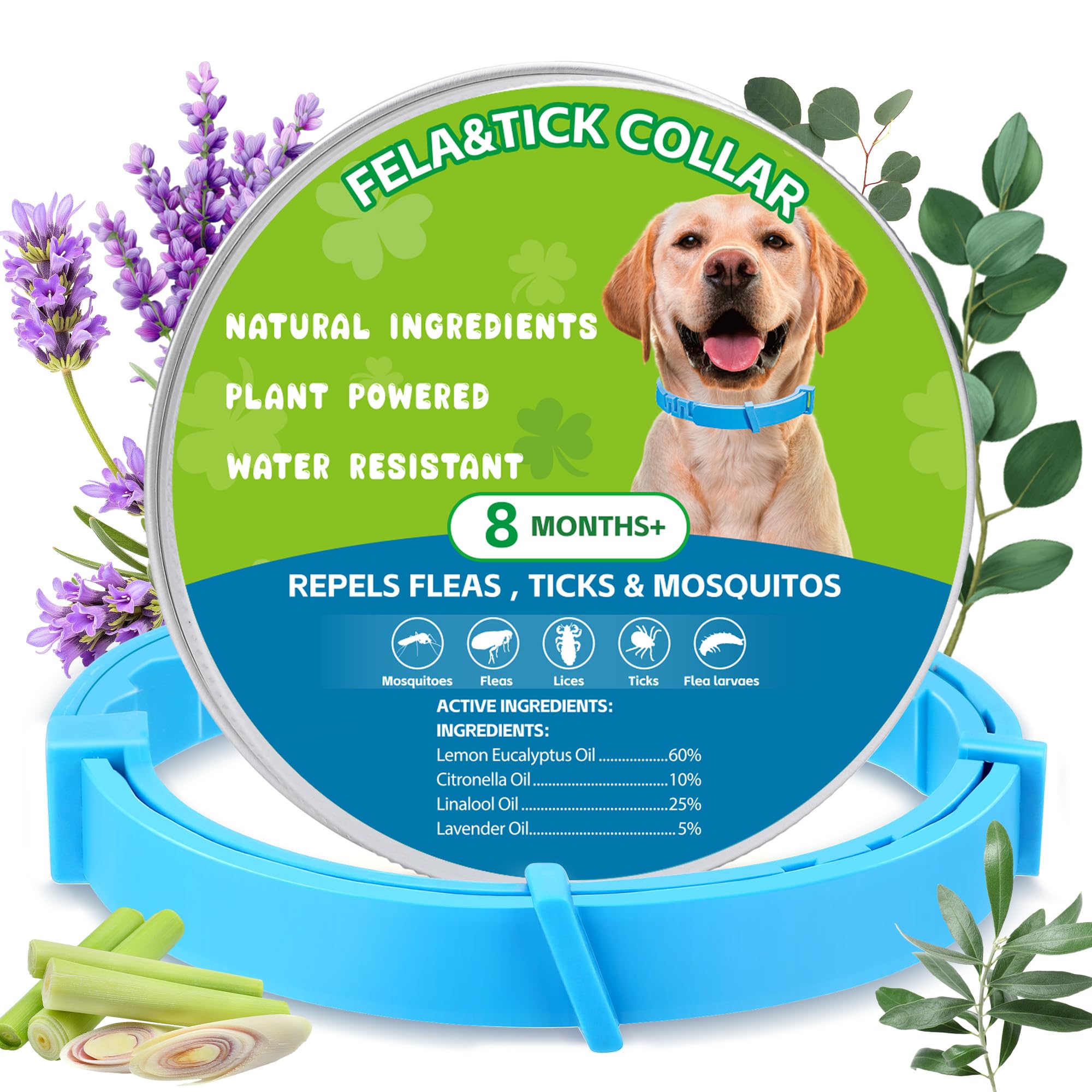 Trihood collar natural antipulgas azul, ajuste cómodo para paseos diarios
