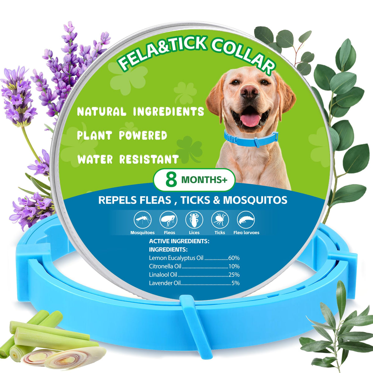 Trihood collar natural antipulgas azul, ajuste cómodo para paseos diarios
