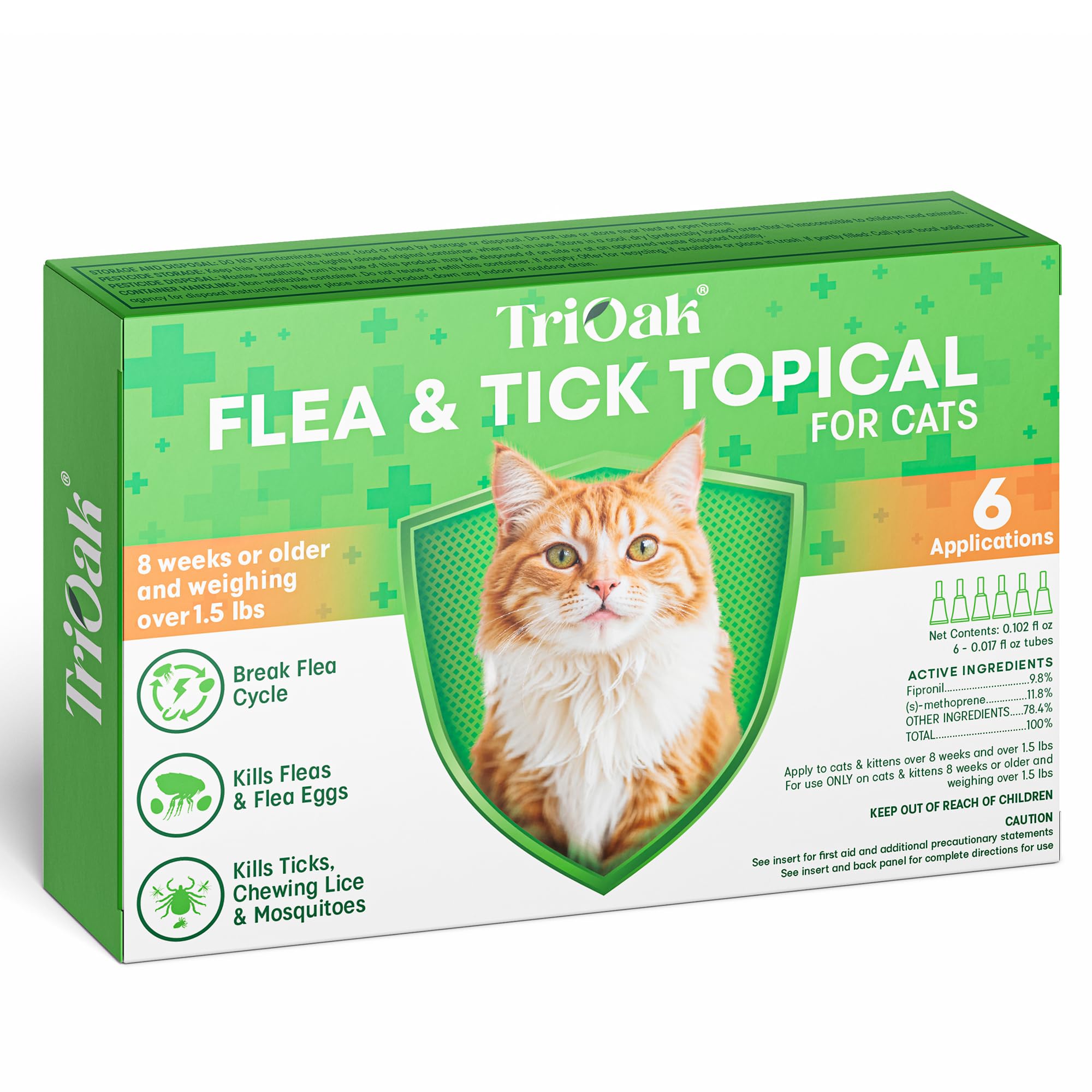 TriOak pulgas y garrapatas para gato, aplicación tópica en piel para protección continua.
