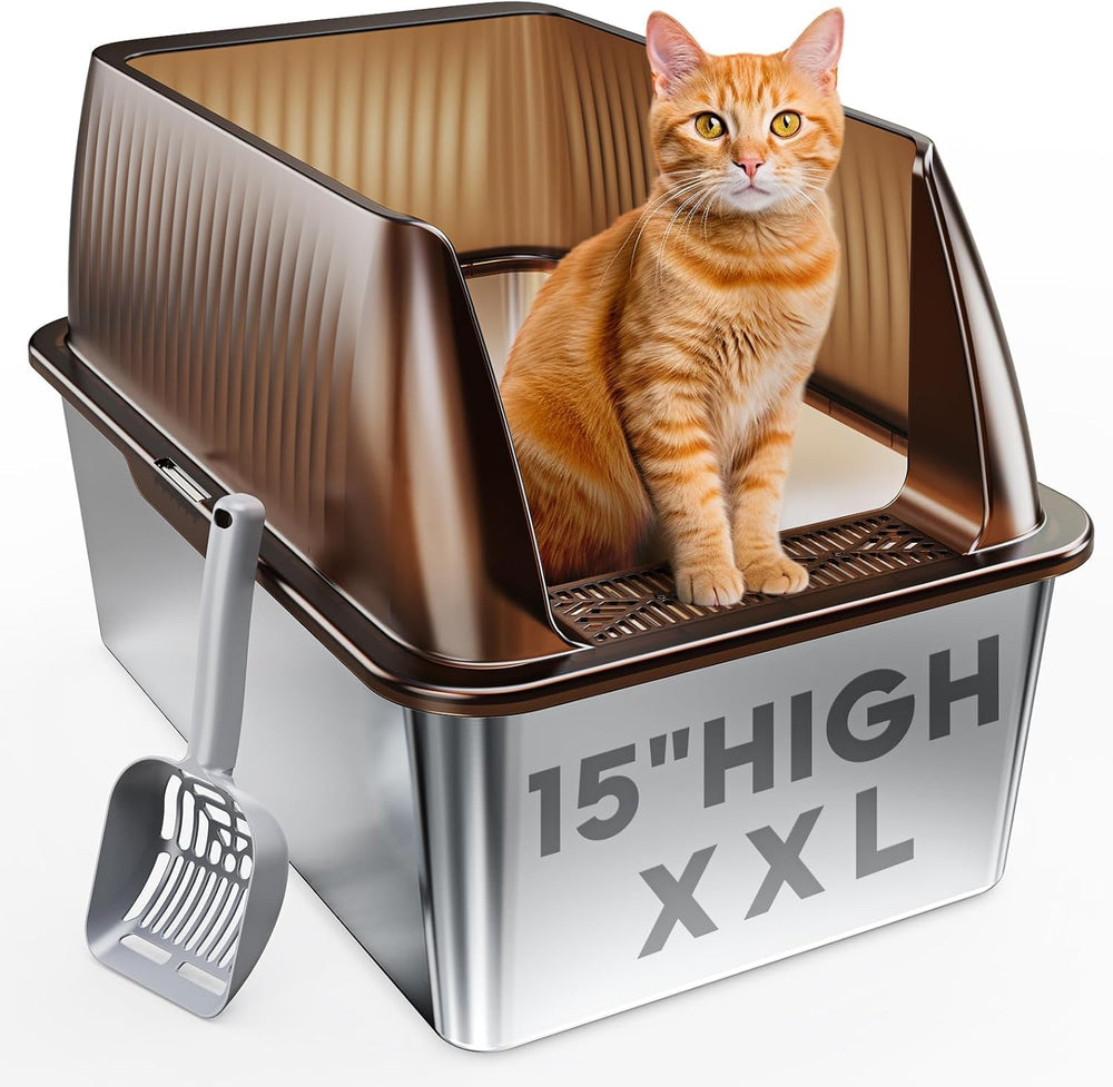 Tripamin caja de arena para gato XL con interior de acero inoxidable para durabilidad
