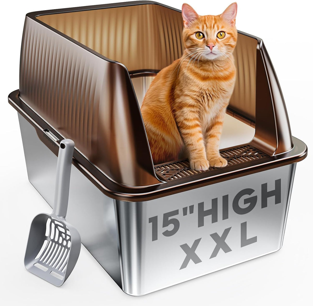 Tripamin caja de arena para gato XL con interior de acero inoxidable para durabilidad