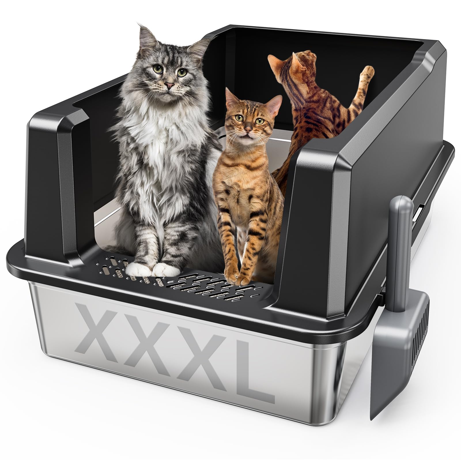 Tripamin caja gato XXL: exterior en acero inoxidable para uso multi-gato.