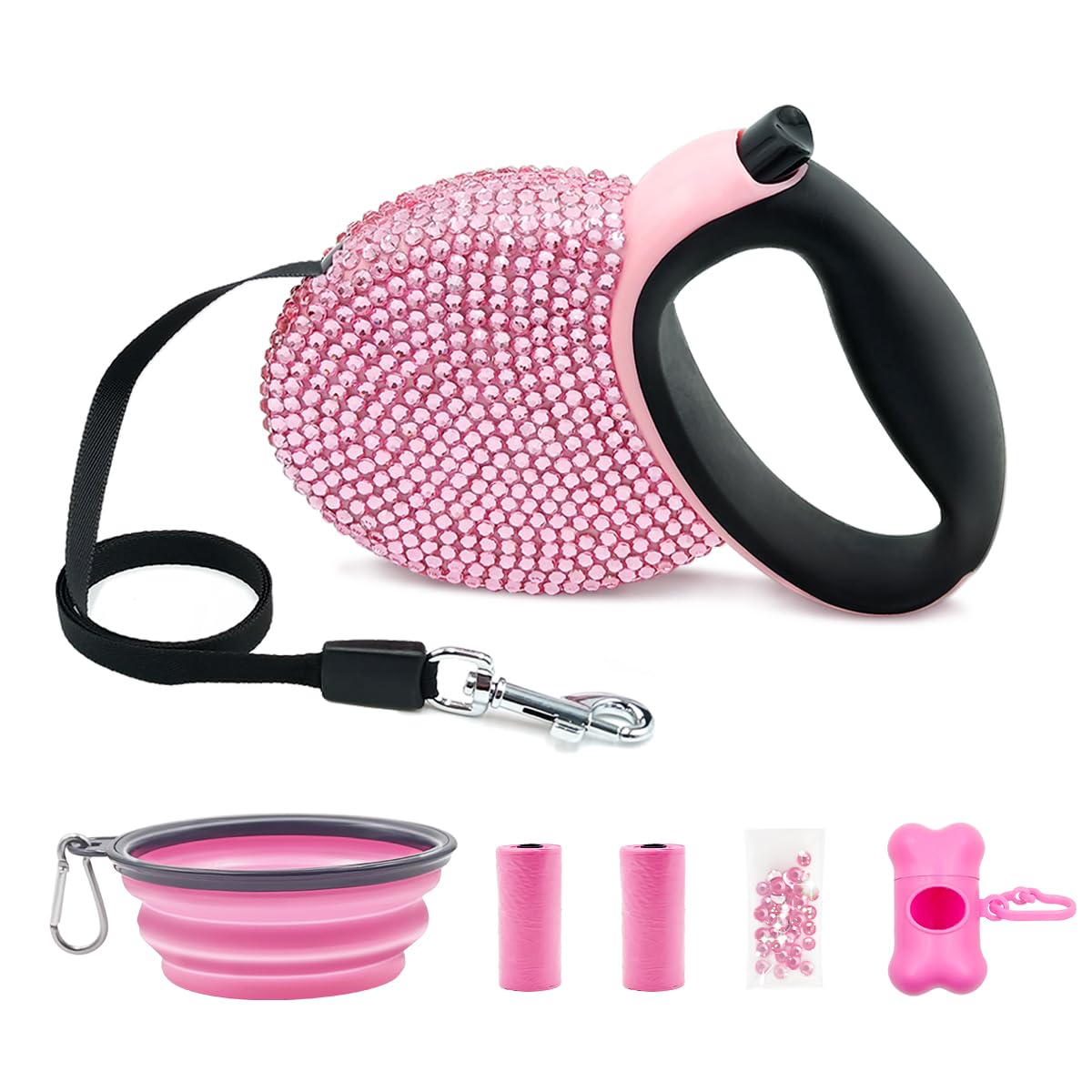 Triumilynn correa para perros con cristales rosados, 10 pies para paseos controlados.
