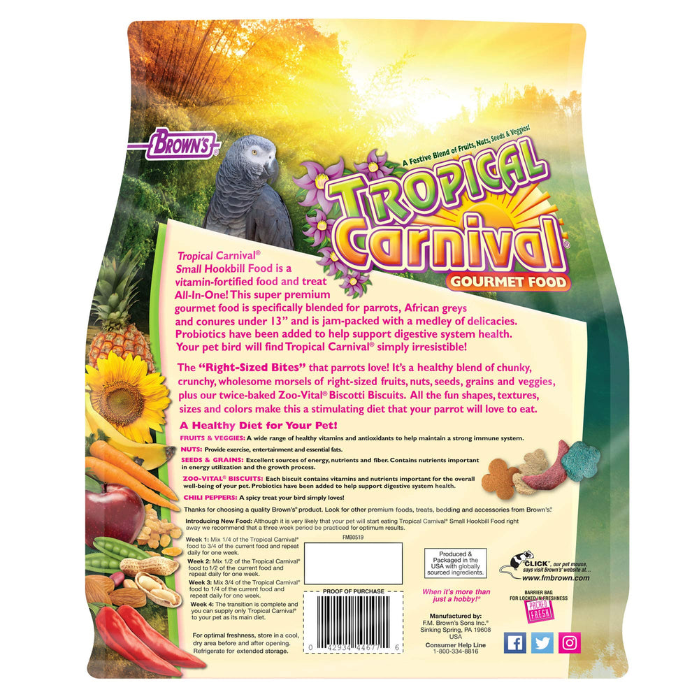 Tropical Carnival pájaro comiendo demuestra el sabor irresistible de la mezcla gourmet.