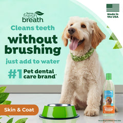 TropiClean Fresh Breath Water Additive promueve aliento fresco en perros.