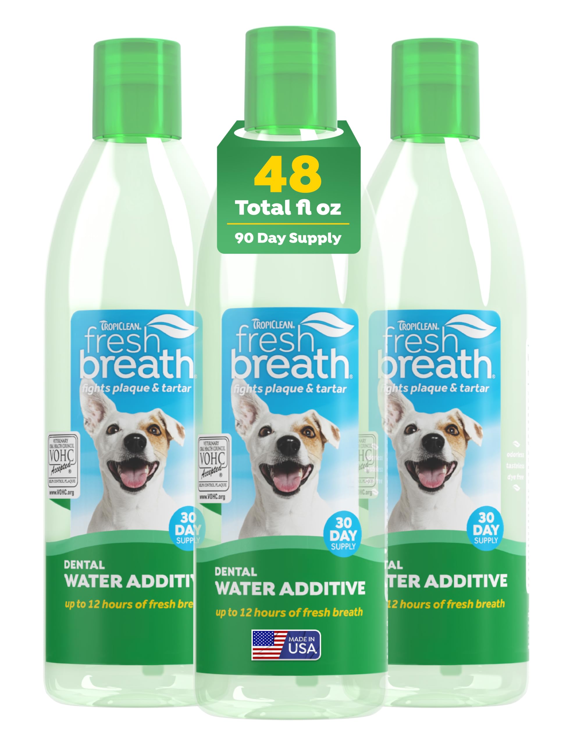 TropiClean aliento fresco para perros, botella de 16 oz mejora el aliento con uso diario.