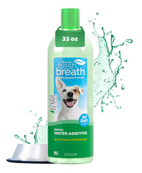 TropiClean Aliento Fresco en Agua para Perro, botella visible, ayuda a refrescar el aliento.