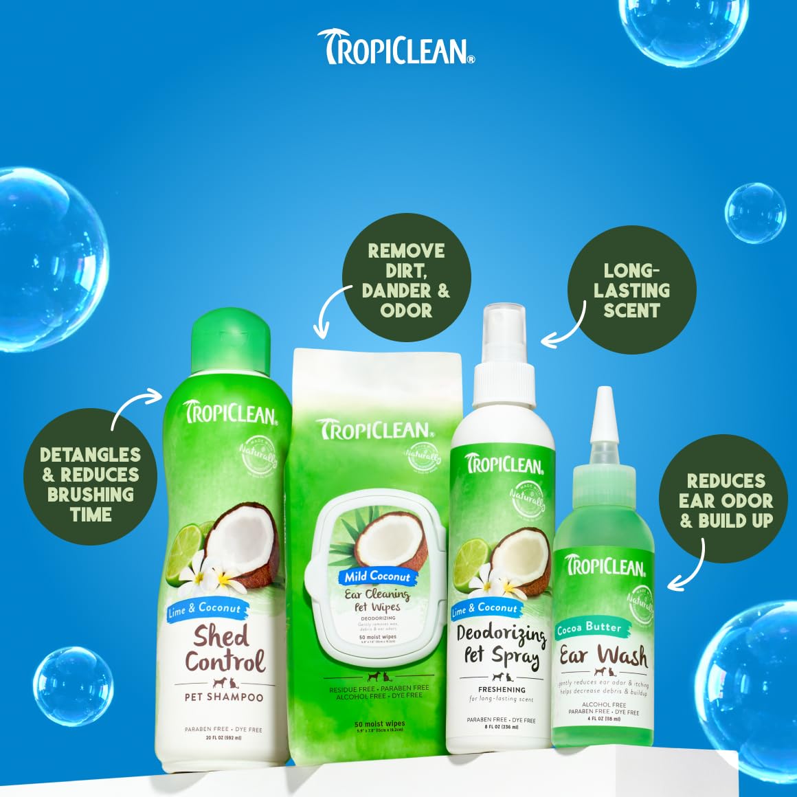 Resultado sensorial con TropiClean aroma duradero.