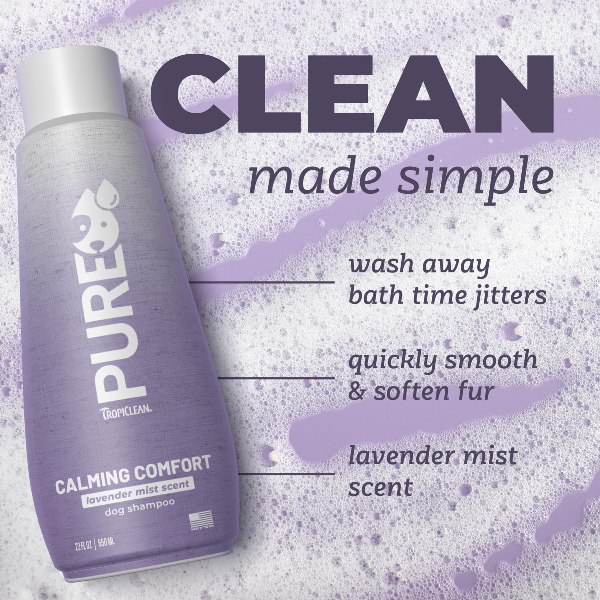 TropiClean champú calmante con lavanda, etiqueta clara de uso