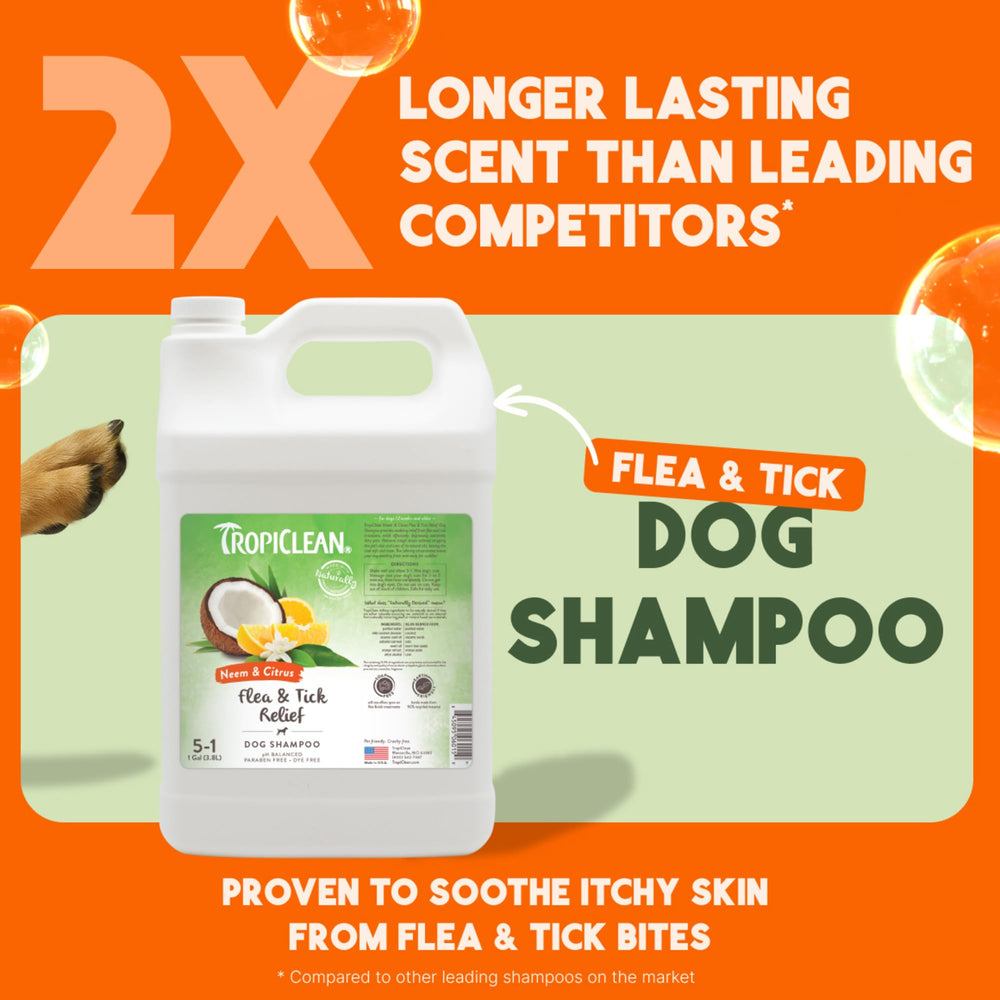 TropiClean champú para perros, alivio de mordidas con neem durante el baño.