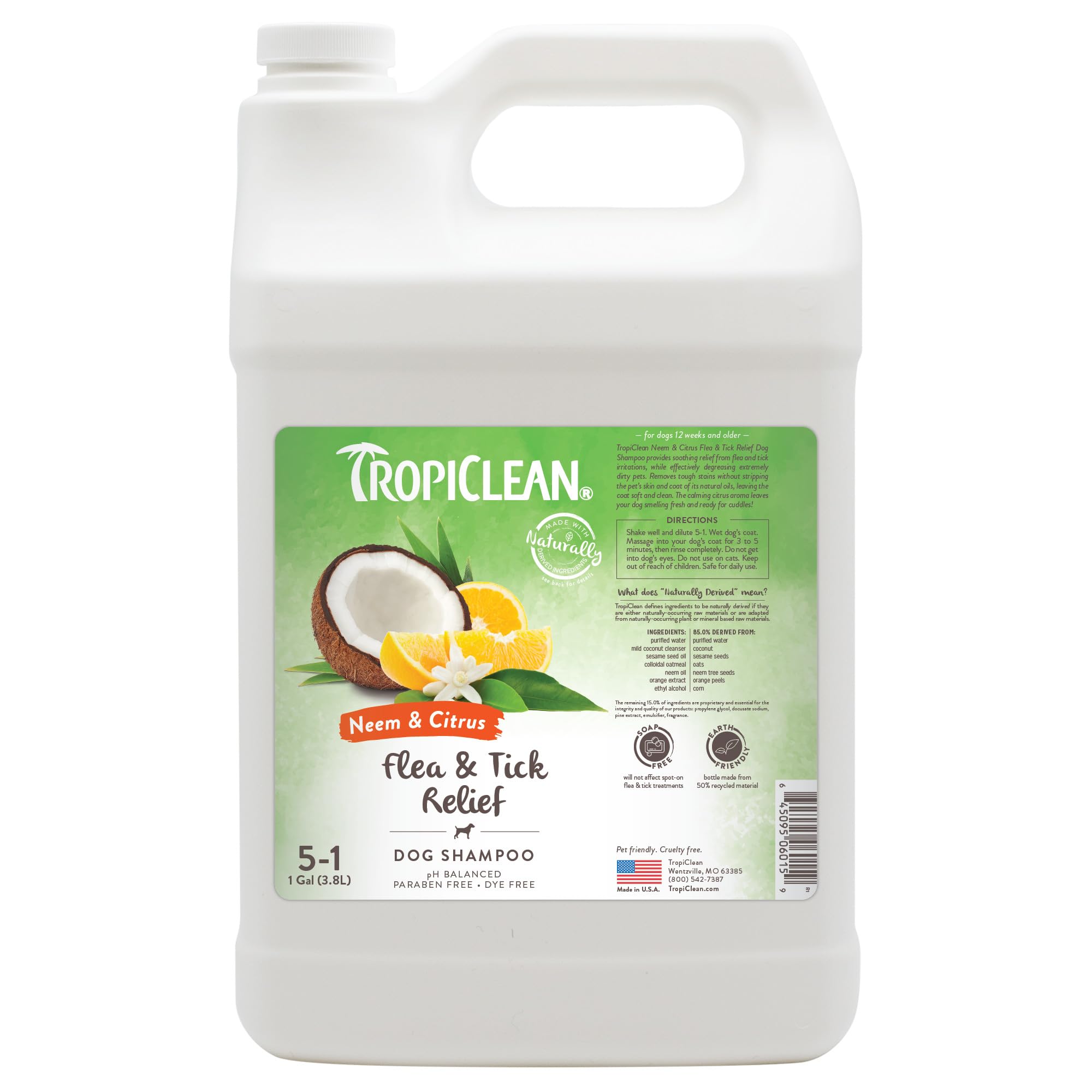 TropiClean champú cítrico para perros, botella de 1 galón, limpieza profunda para pelaje.