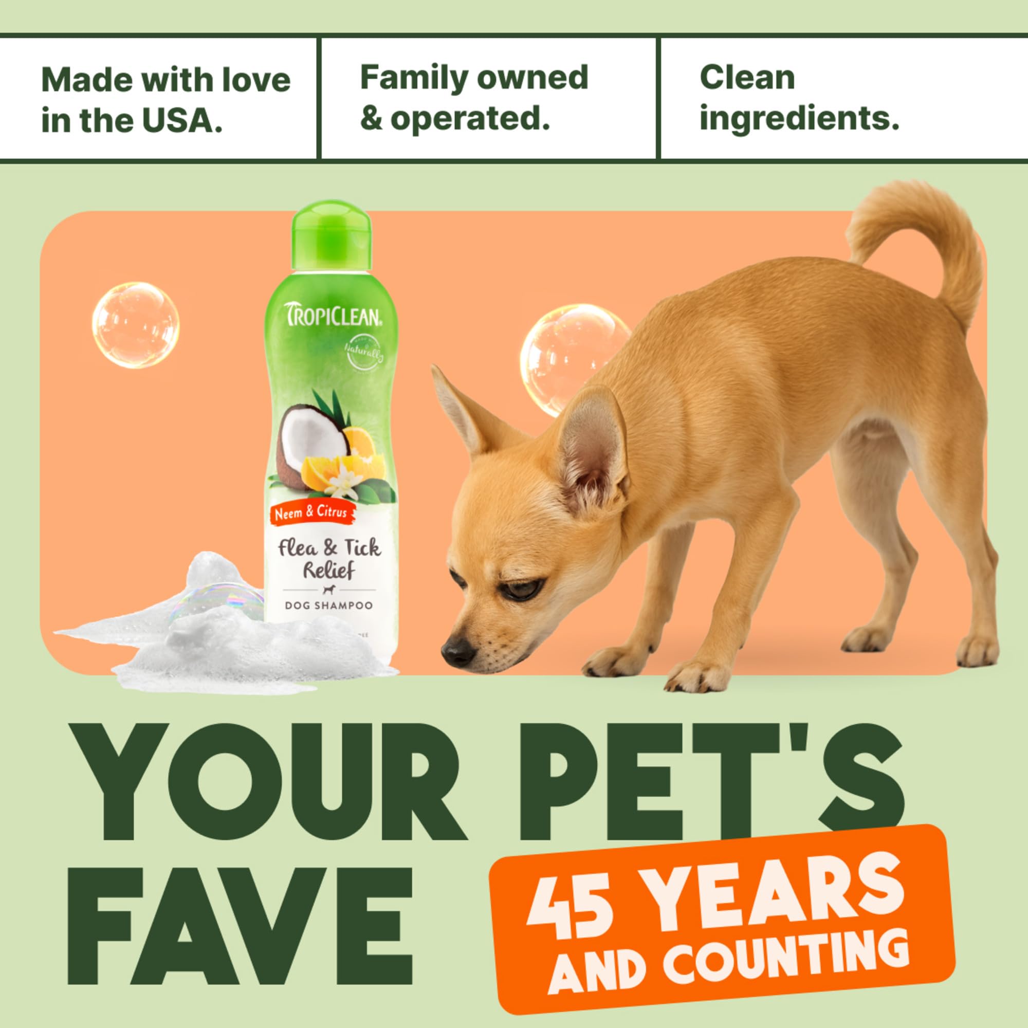 Cuidado del pelo de perros con fragancia cítrica fresca y duradera.