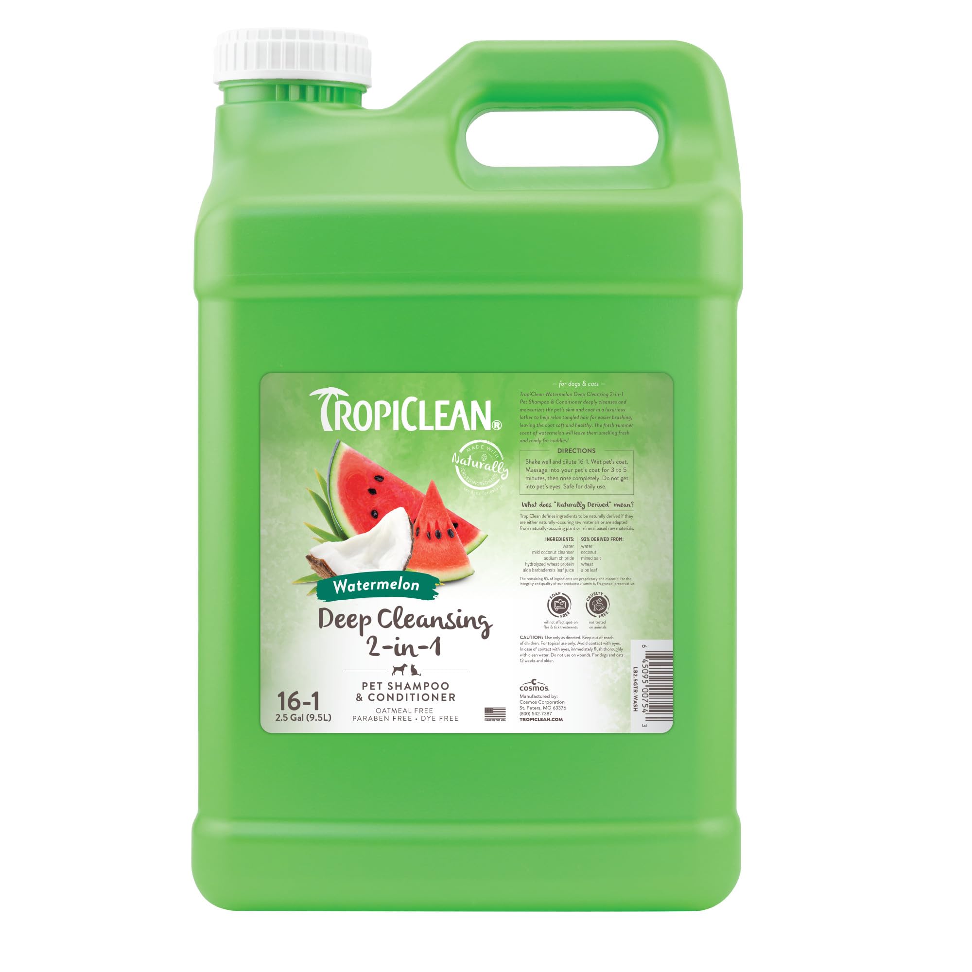 TropiClean champú 2 en 1 para perros, vertido para lavado rápido.