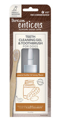 Gel dental TropiClean Enticers sabor maní miel para perros, ayuda a una limpieza agradable.