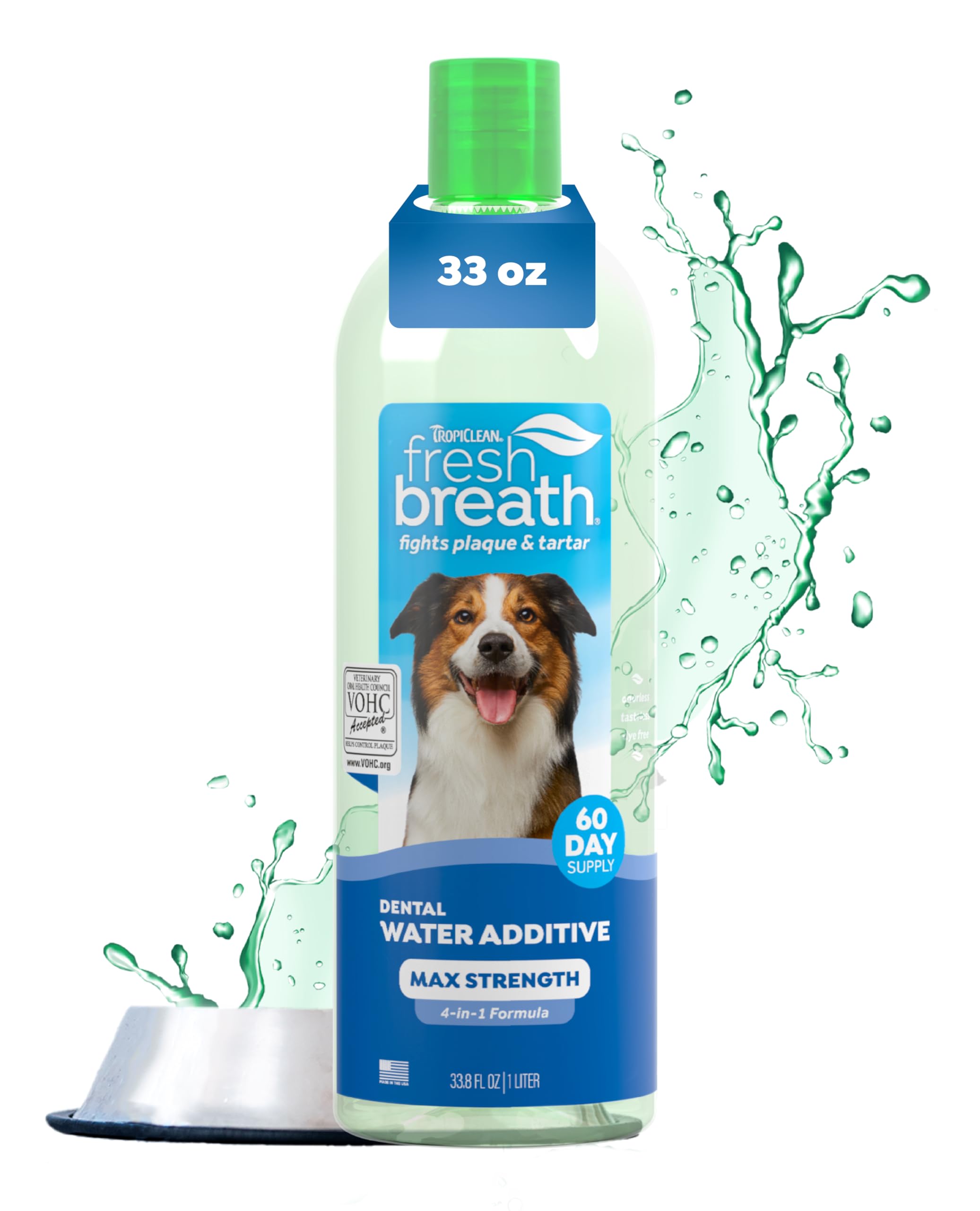 TropiClean Fresh Breath: vertido de la botella para blanqueamiento suave en perros.