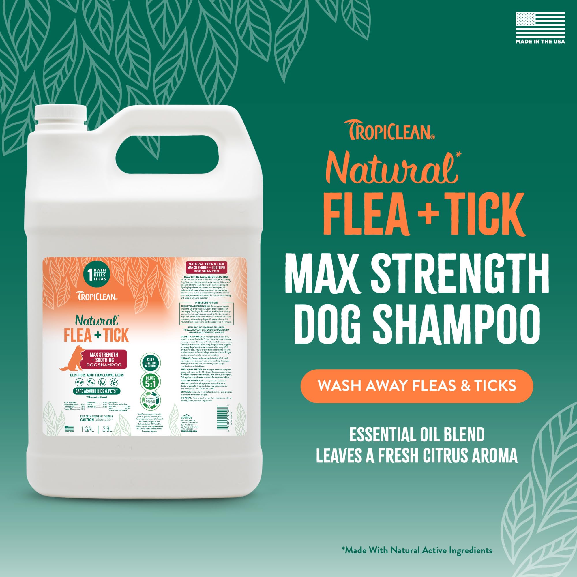 TropiClean Fuerza Máxima Champú para perros, botella frontal para un baño cómodo