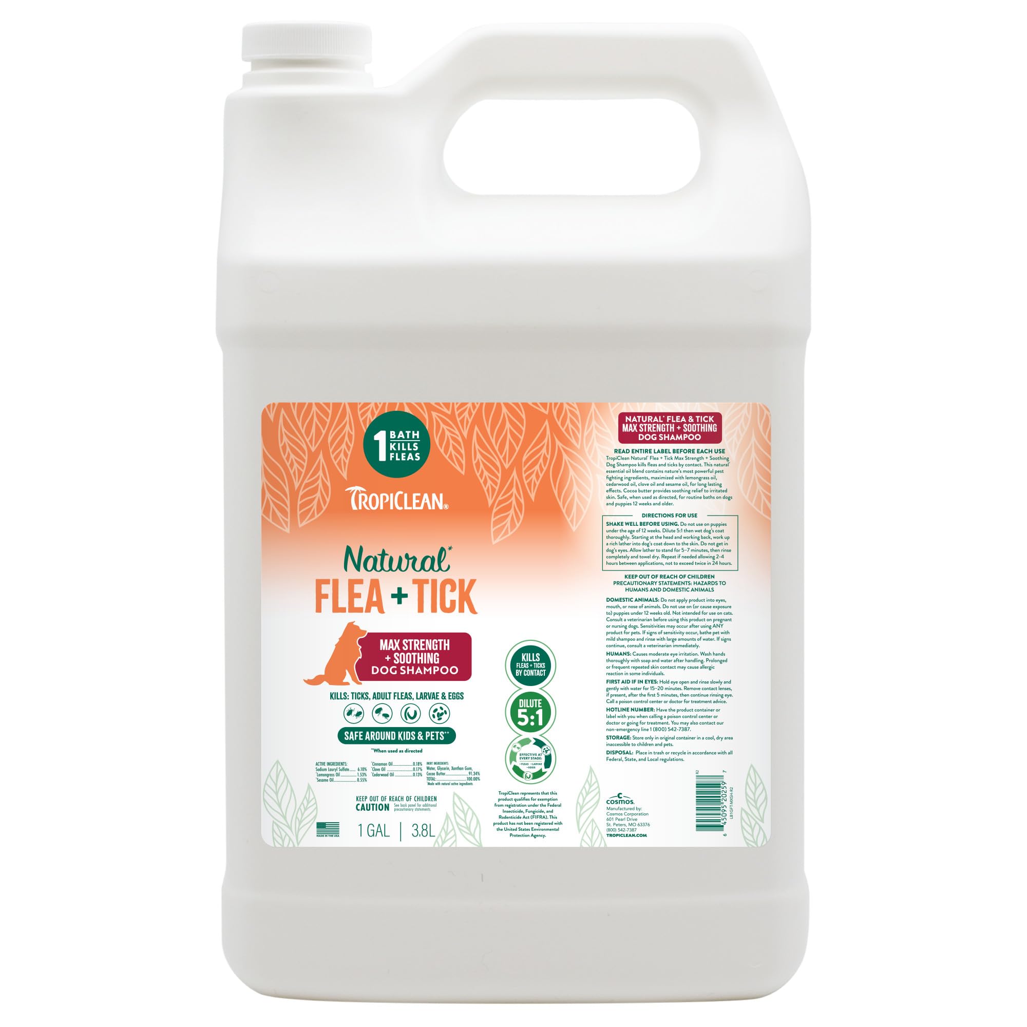 TropiClean Fuerza Máxima Champú para perros, elimina pulgas y garrapatas durante el baño
