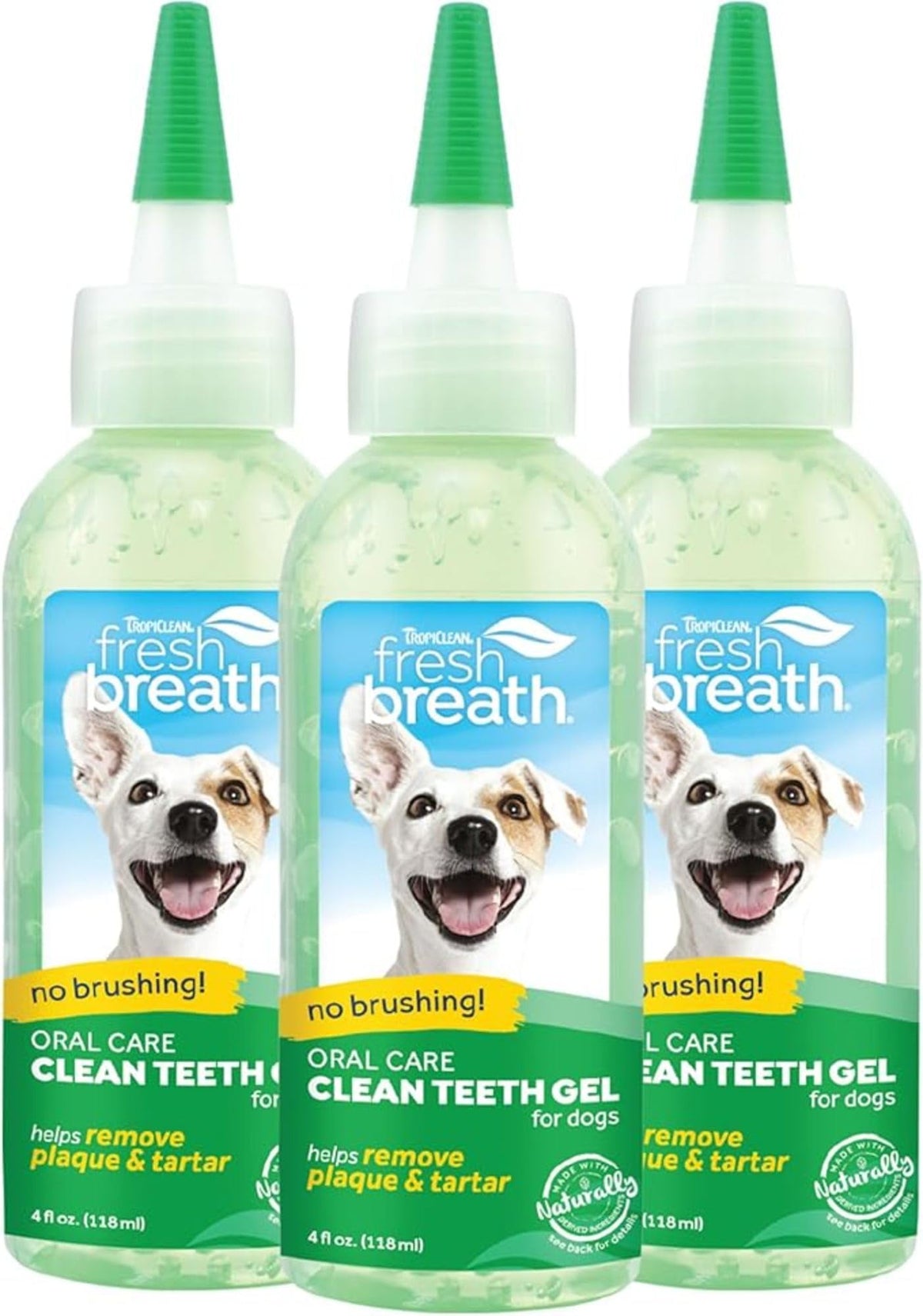 TropiClean gel dental para perros, limpieza suave y aliento fresco.