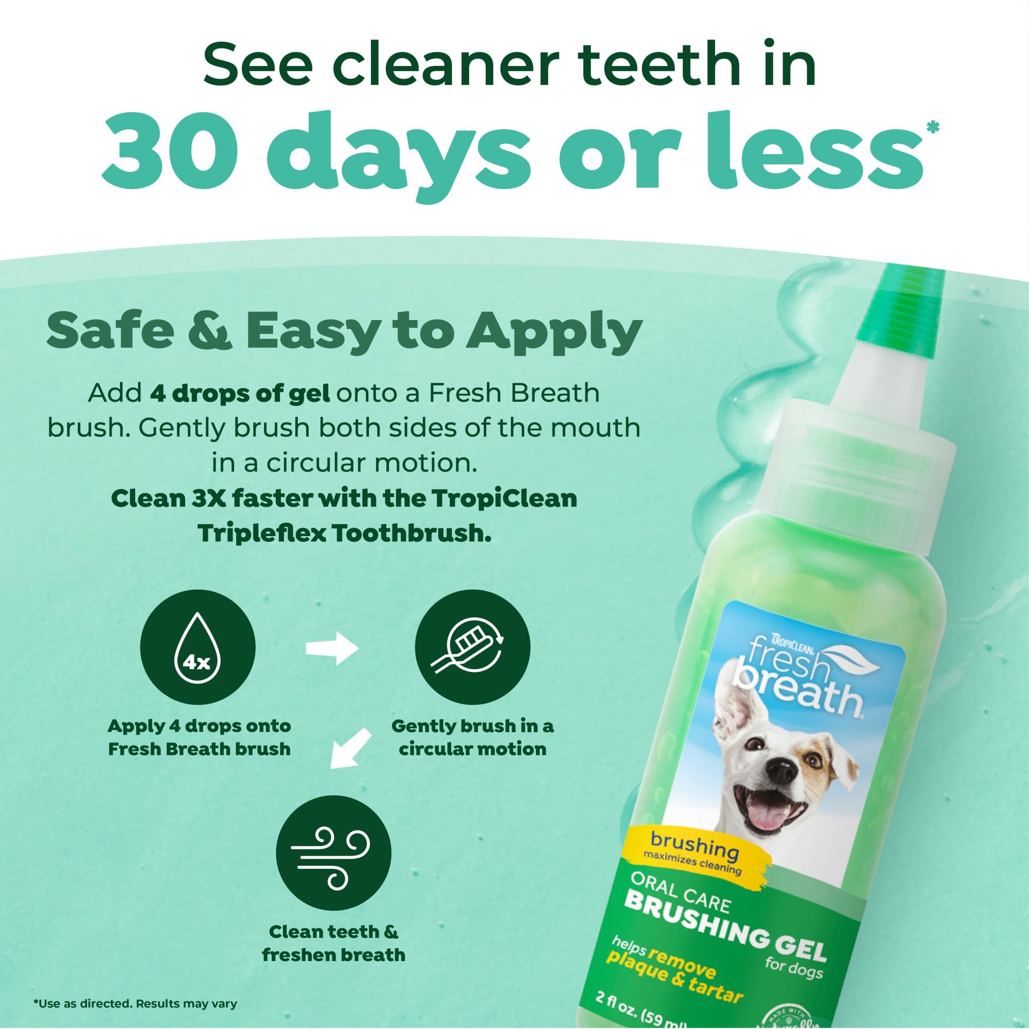 Uso diario con TropiClean, mantiene la higiene bucal de perros y gatos.