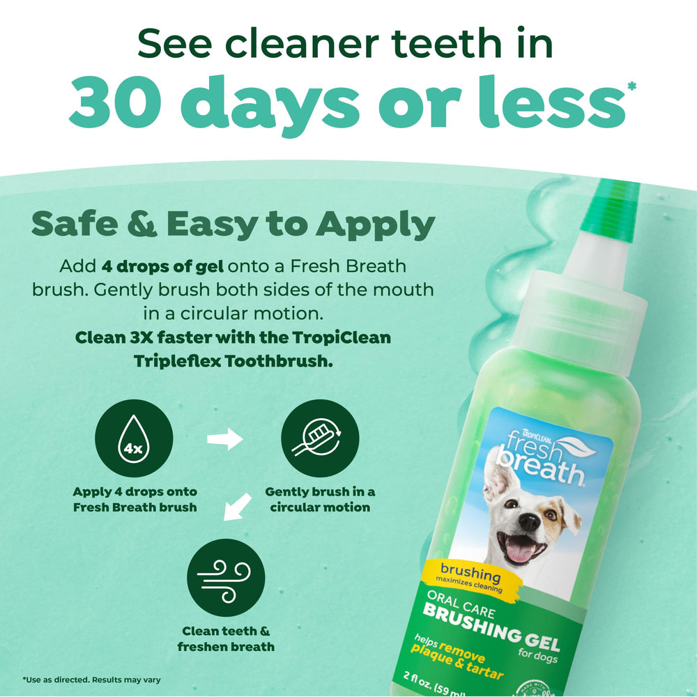 Uso diario con TropiClean, mantiene la higiene bucal de perros y gatos.