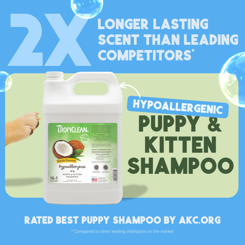 Champú TropiClean para cachorros, espuma de lavado abundante