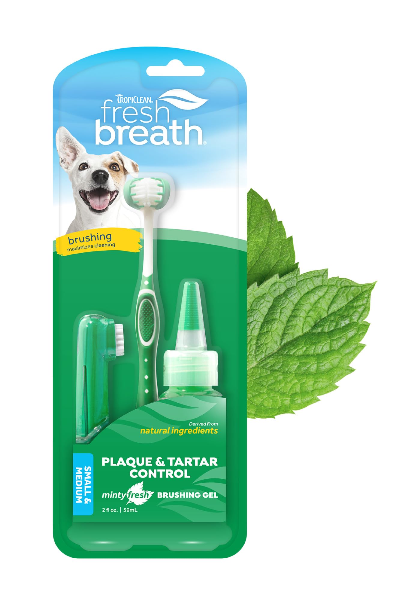 TropiClean kit-oral con cepillo 3 lados para perros, limpieza dental profunda.