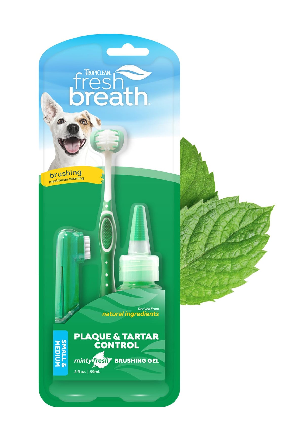 TropiClean kit-oral con cepillo 3 lados para perros, limpieza dental profunda.