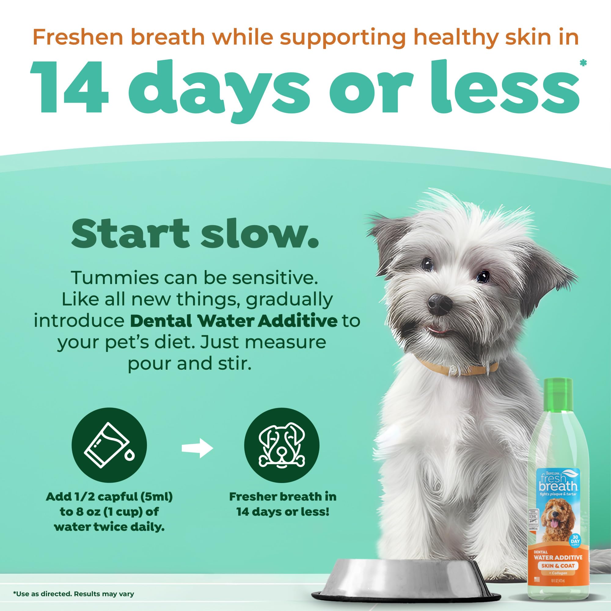 TropiClean Fresh Breath Water Additive apoya piel y pelaje con Omega 3 y 6.