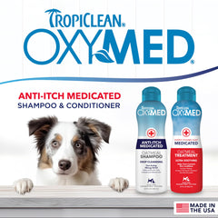 TropiClean Oxymed acondicionador para piel sana, hidratación duradera.